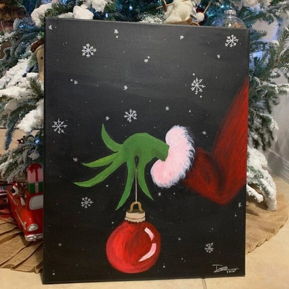 8x10 Christmas Grinch Holiday Wall Art Acrylic Painting Canvas Decor - Picture 1 of 4
